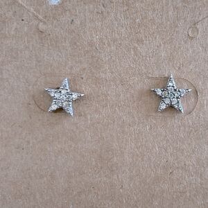Sterling Silver 925 Tiny Diamond Star Stud Earrings